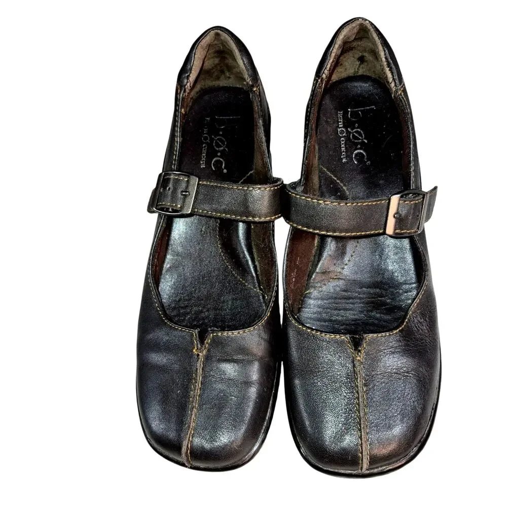 BOC Born Brown Leather Mary Jane Split-Toe Wedge Chunky Platform Shoes 8.5M